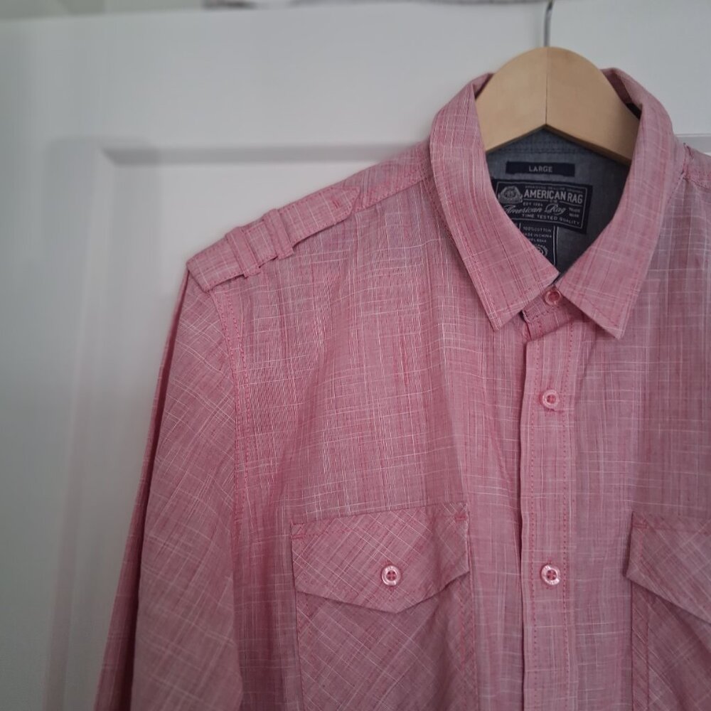 American Rag Cotton Button Up Shirt Men Large Pink Long Sleeve - Picture 4 of 6